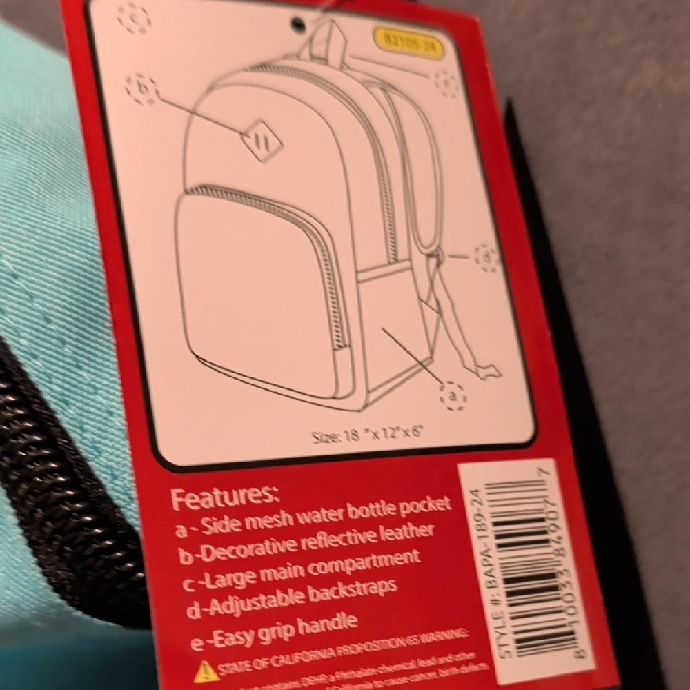 Aqua Turquoise Backpack Bookbag - Picture 4 of 4